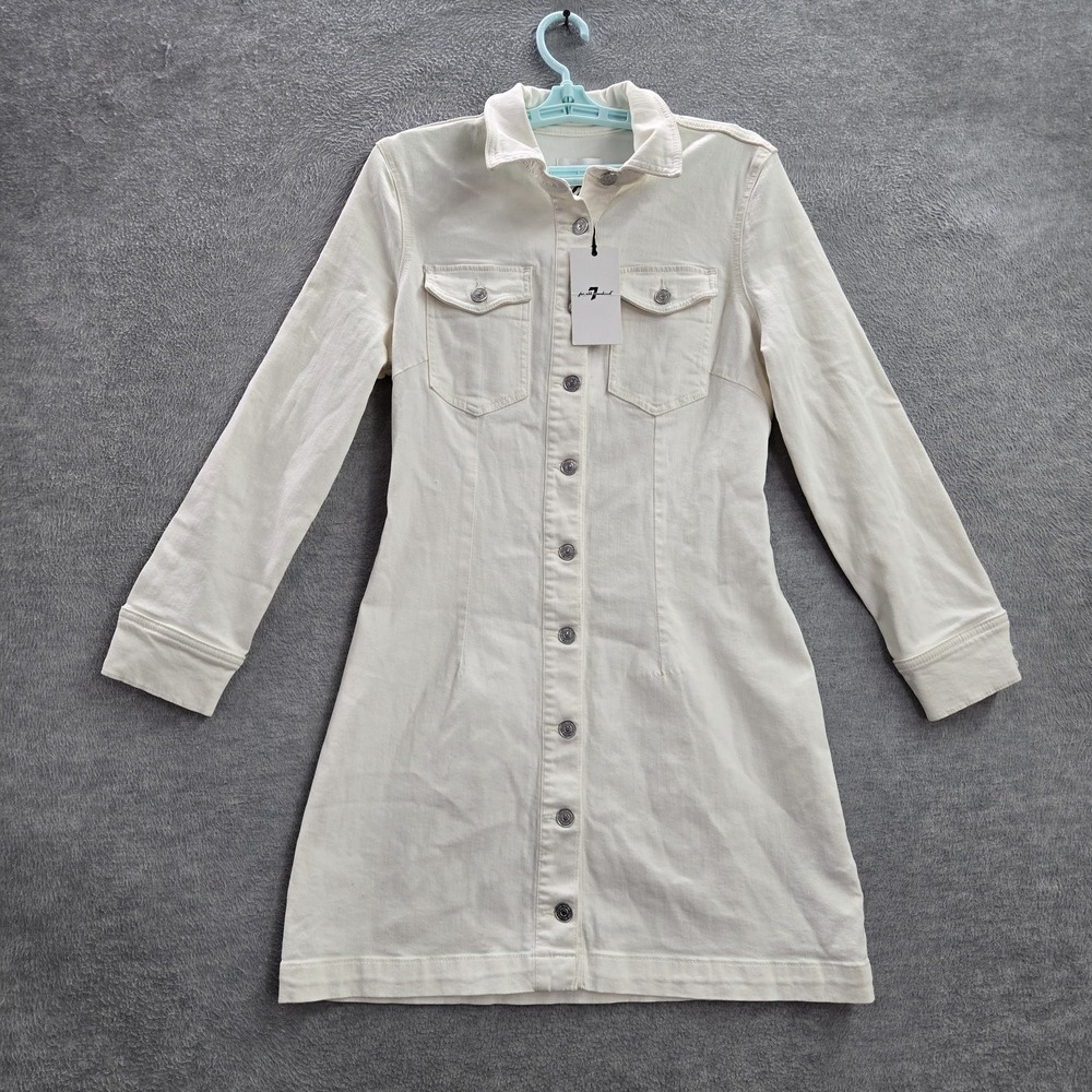 7 For All Mankind Women Jacket M White Denim Shirtdress Trucker Twill NWT READ